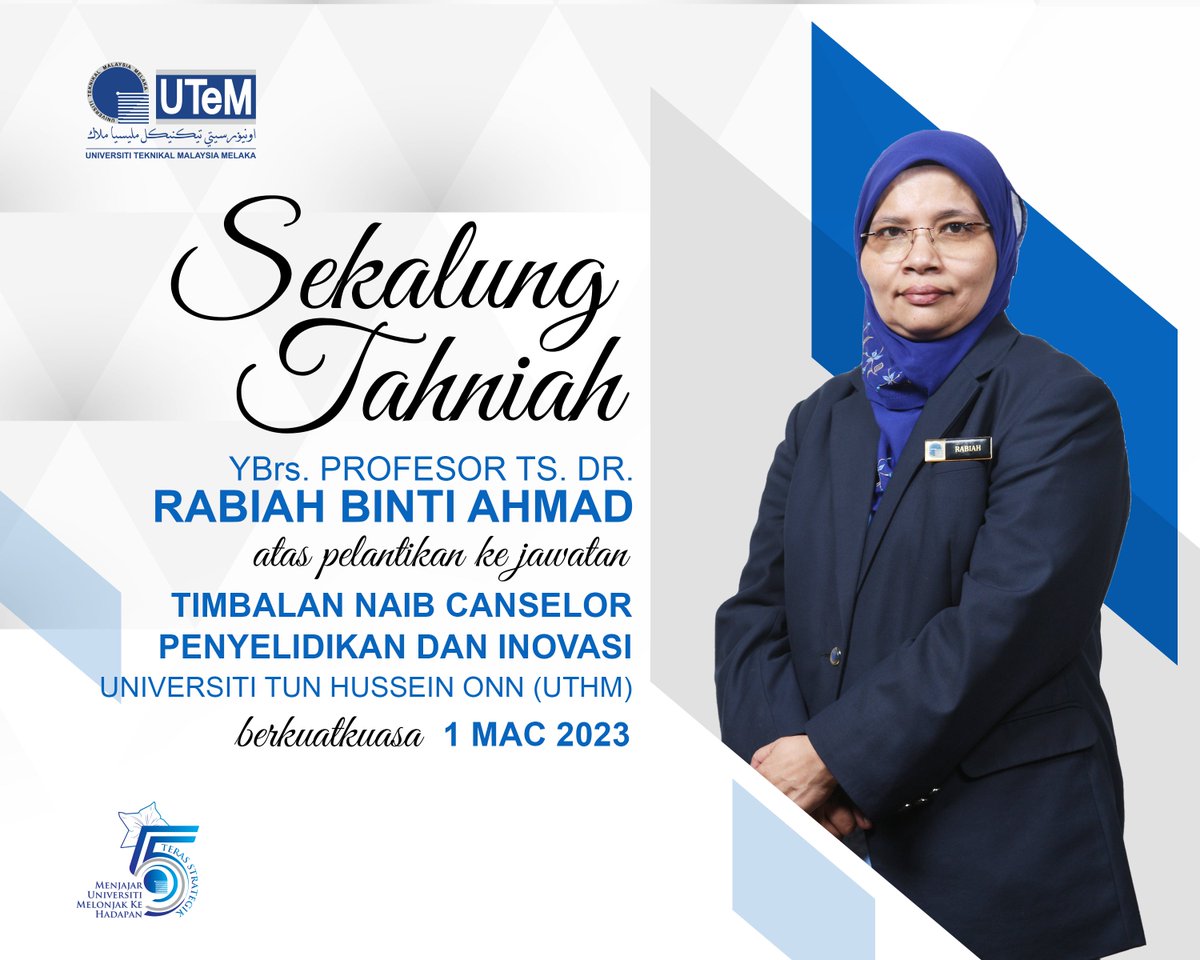 Sekalung Tahniah YBrs. Profesor Ts. Dr. Rabiah Binti Ahmad

#menjajaruniversitimelonjakehadapan #utem2023 #utemprihatin #utemmyhome #utemcares #myutem #teamutem