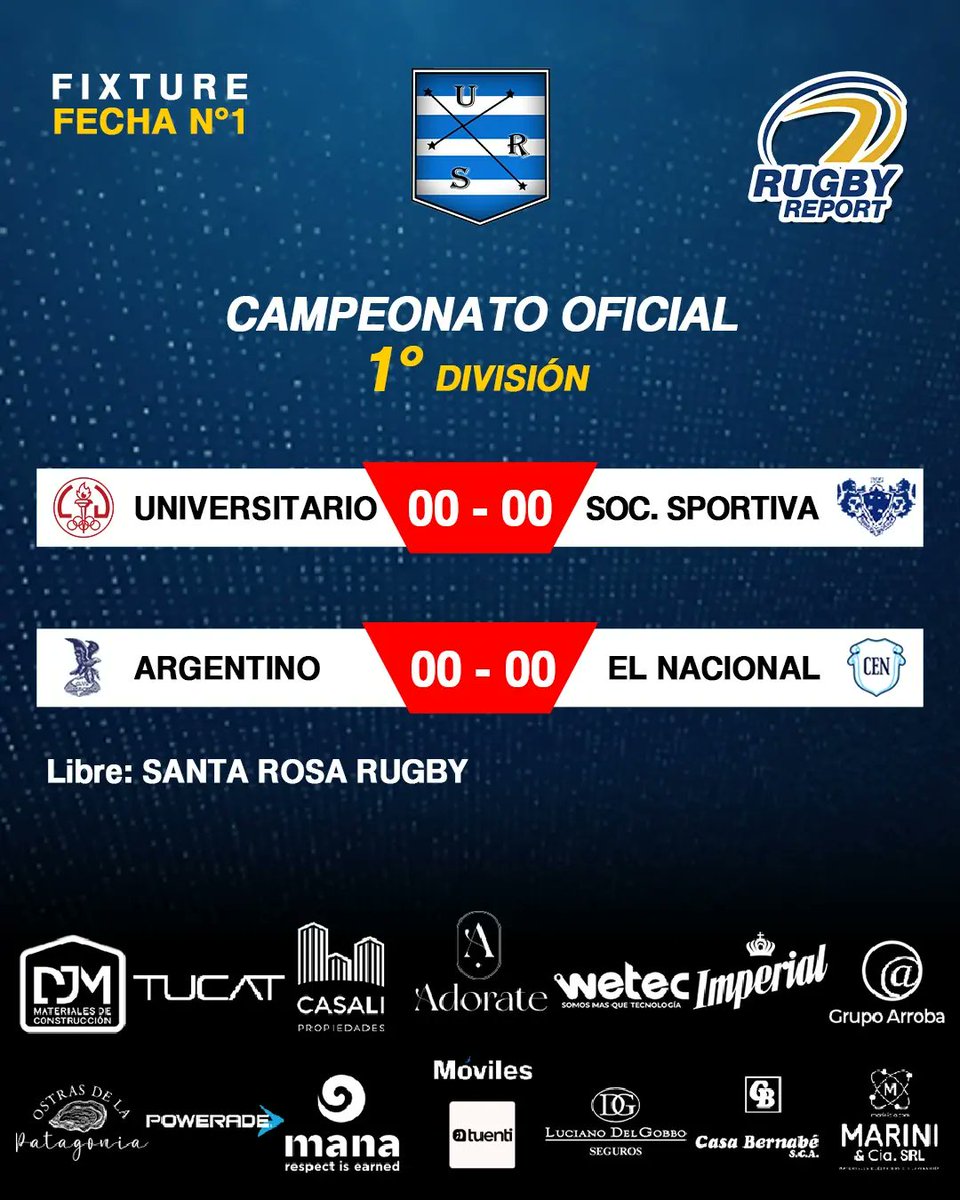 inforugbyreport's tweet photo. #OficialURS todo listo para que vuelva a rodar la 🏉

Sábado a full desde el mediodía, en el Gatica y en el Country, 3 categorías #PrimeraDivisión, #Intermedia y #Preintermedia, 6 equipos, 1 ilusión

No te lo podes PERDER‼️

@CUBBrugby v @SocSportiva

@clubargentinobb v @rugbycen https://t.co/y1LbDg8ZDv