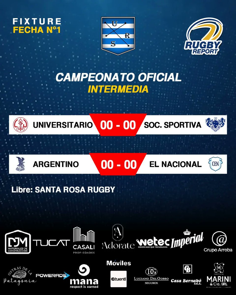 inforugbyreport's tweet photo. #OficialURS todo listo para que vuelva a rodar la 🏉

Sábado a full desde el mediodía, en el Gatica y en el Country, 3 categorías #PrimeraDivisión, #Intermedia y #Preintermedia, 6 equipos, 1 ilusión

No te lo podes PERDER‼️

@CUBBrugby v @SocSportiva

@clubargentinobb v @rugbycen https://t.co/y1LbDg8ZDv