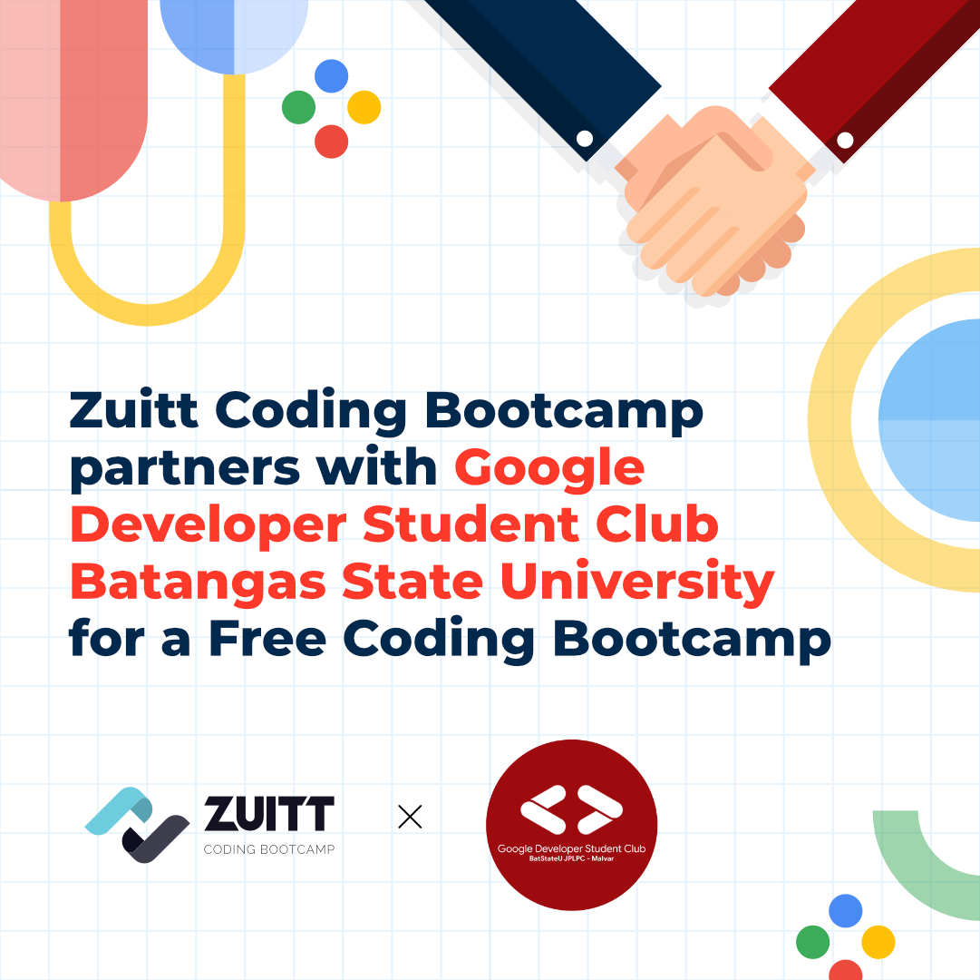 zuittco's tweet image. Zuitt officially welcomes Google Developer Student Clubs - Batangas State University to its community.

Join our Free Coding Bootcamp. Register here: codenow.zuitt.co/FCBMar11Regist…

#FreeCodingBootcamp #ZuittCodingBootcamp #GoogleDevelopersStudentClub