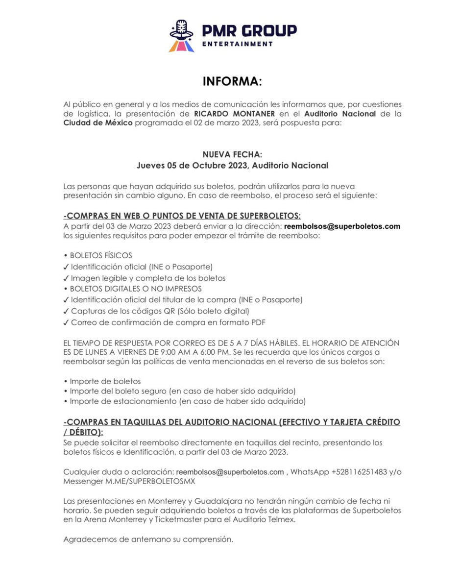 🚨 IMPORTANTE SOBRE EL CONCIERTO DE RICARDO MONTANER EN EL <a href="/AuditorioMx/">Auditorio Nacional</a> 🚨