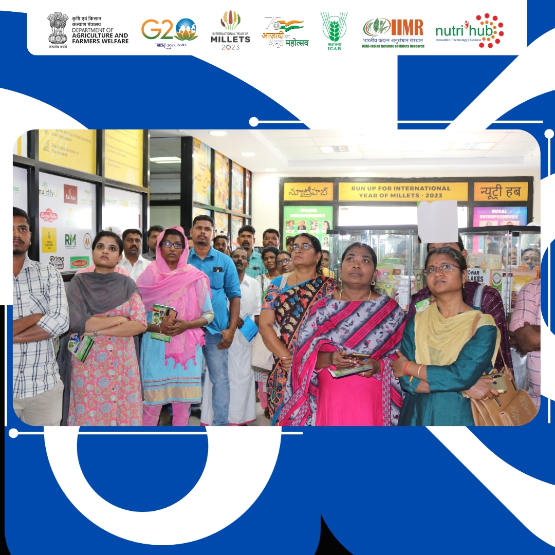 nutrihubtbi's tweet photo. 30 Agricultural Officers from various regions of Tamil Nadu visited Nutrihub, ICAR-IIMR -to learn about Improved Production Technologies for Millet Cultivation. 

The visit was facilitated by State Agricultural Management and Extension Training Institute (#SAMETI) - Tamil Nadu. https://t.co/d8xX5nSkmB