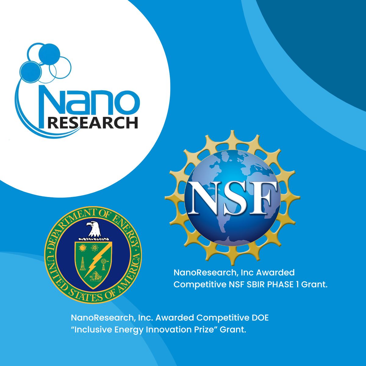 nanoresearchinc's tweet image. Exciting news! We're proud to announce that our battery technology research and development company has been awarded both DOE and NSF SBIR grants.

#researchanddevelopment #batteryscience #DOE #NSF #SBIRgrants
