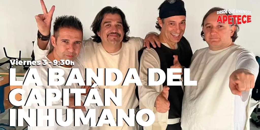 SantiInhumano's tweet photo. Hoy Viernes. A eso de las 9.30h en #DesdeQueAmaneceApetece en @BOMRadio_ Radio con @FernandiscoOK nos vemos y escuchamos, presentando: #SujetameElCubata el single y la gira #35aniversario de #santisanchez #labandadelcapitaninhumano 
@DQABOMRadio 
#Radio #SHOWTIME #Onair https://t.co/dh4iLdb8Qw