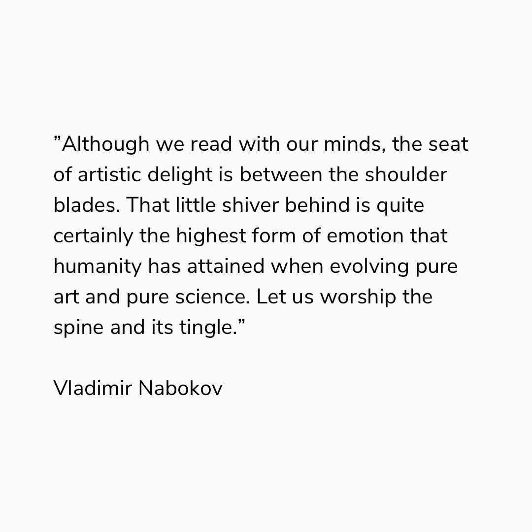 In celebration of #WorldBookDay2023, one of my favourite quotes by Vladimir Nabokov about the experience of reading Charles Dickens. Long live the spine tingle!