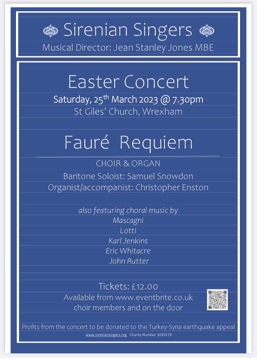 We are delighted to announce our Easter Concert in Wrexham with soloist @samsnowden1997 @stgileswrexham