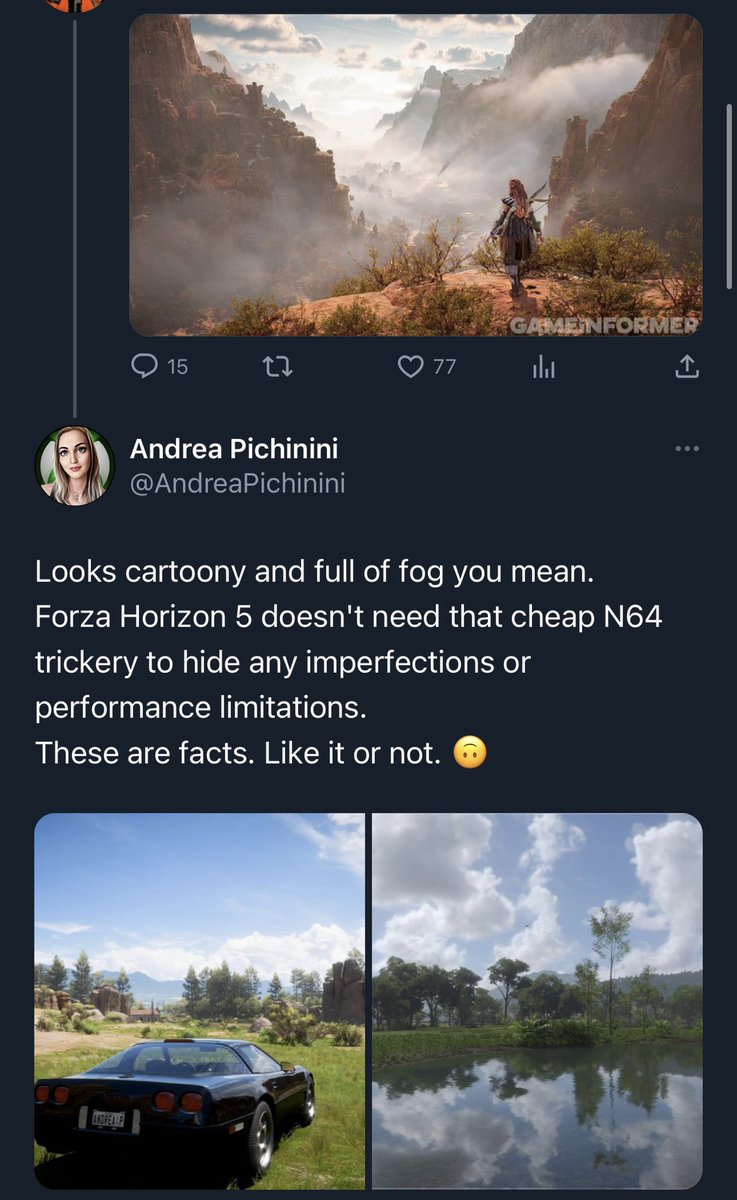 EscoAlmighty's tweet photo. Hey @AndreaPichinini Is this you? 🙃
#CheapN64Trickery
#MakeFogGreatAgain
#FogGate
#playstation
#xbox
#gaming
#hellblade2
#HorizonForbbidenWest
#bethesda
#ActivisionBlizzard
#ForzaHorizon5 https://t.co/Dkgl85Dmgs