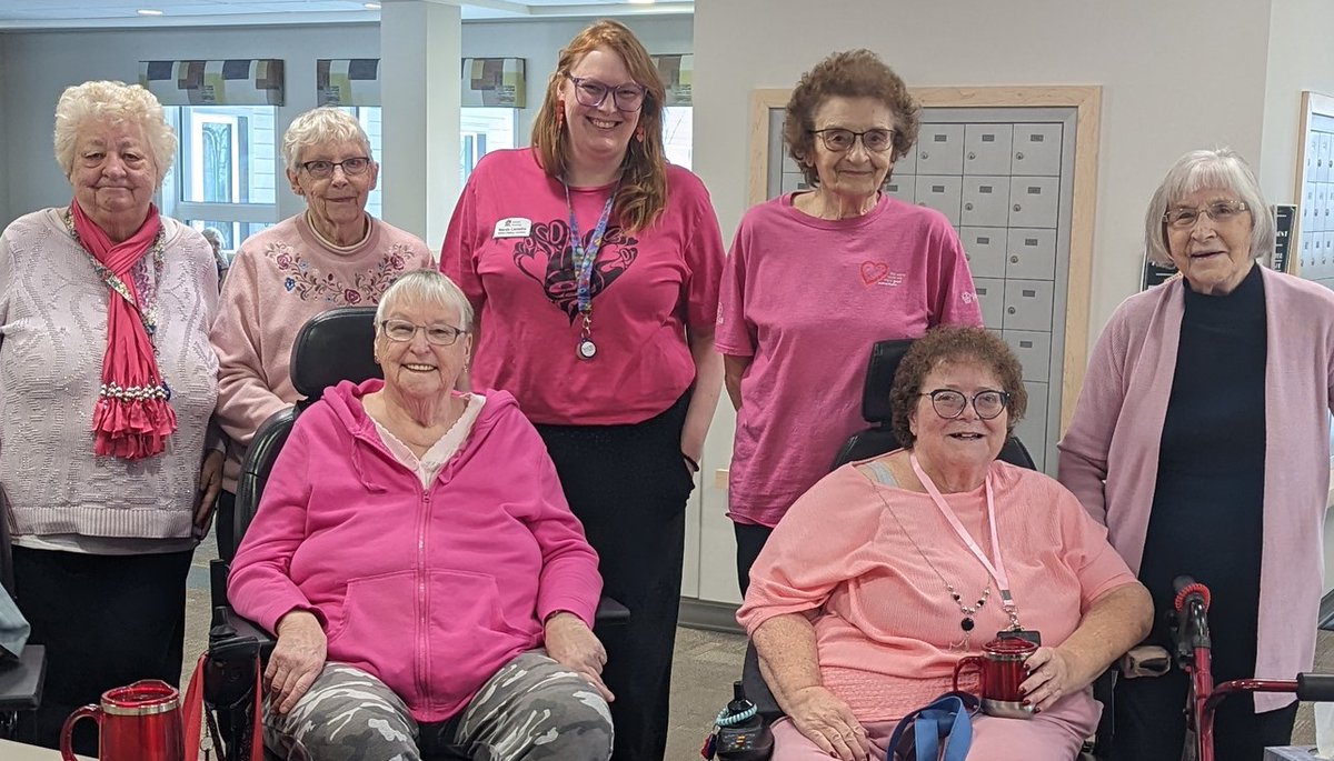 GEF #seniors and staff show their support for #pinkshirtday  because bullying can happen to anyone, regardless of age. Let's work together to create a kinder, more inclusive and respectful society for people of #allages #yeg #seniorshousing