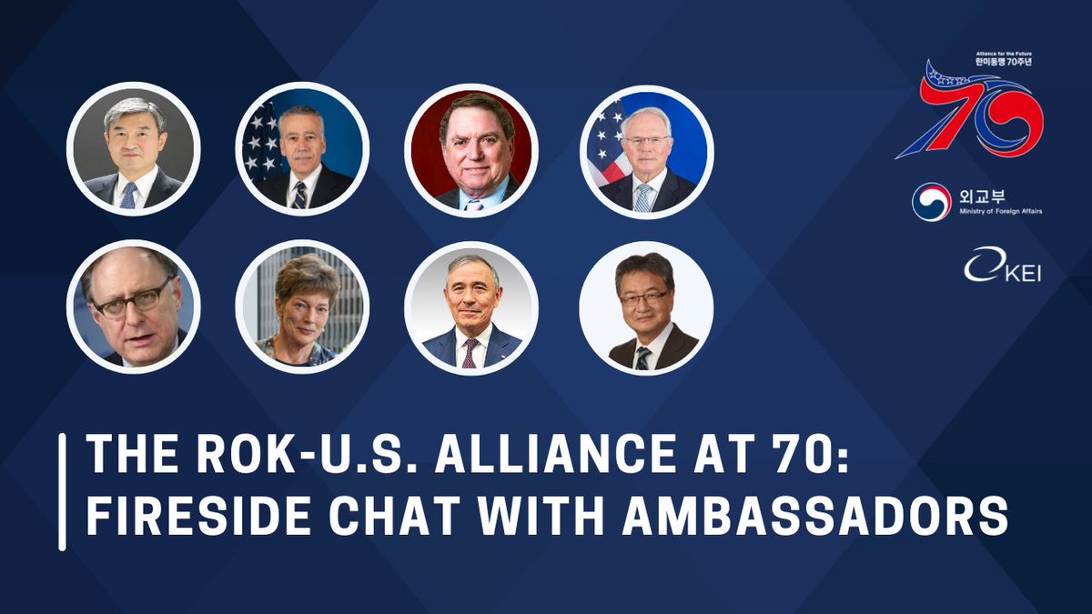 📆 March 9 @ 10 AM EST 📆 Please join KEI and @mofa_kr @RokEmbDC for a fireside chat with current and former ambassadors who will share insights into the past, present, and future of U.S.-ROK relations. #한미동맹70주년 RSVP to get the YouTube link 📩 bit.ly/3mli7V5