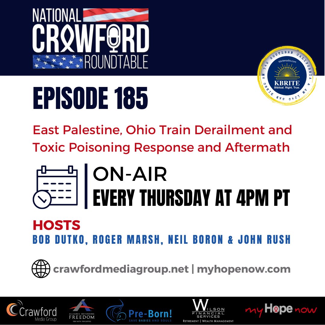 kbrite_radio's tweet image. The guys review the East Palestine, Ohio train derailment and toxic poisoning response &amp;amp; aftermath. 

On air Thurs. @ 4PM PT on KBRITE Radio or watch on myhopenow.com! 

More on our Sponsors: crawfordmediagroup.net
#alliancedefendingfreedom #preborn #wilsonfinancial
