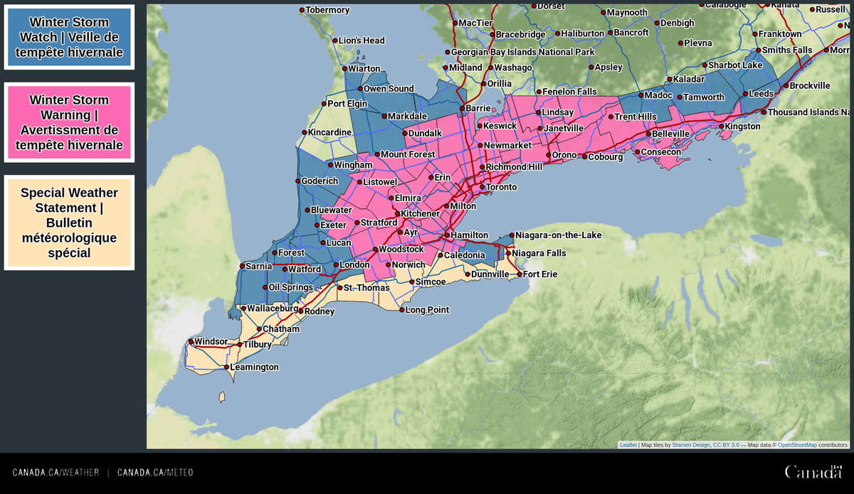ECCC Weather Ontario on Twitter "⚠️ Winter storm warnings have been issued for portions of