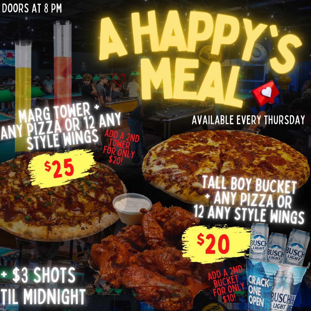 Doors at 8 PM! Get your grub and drink on with these combo specials: