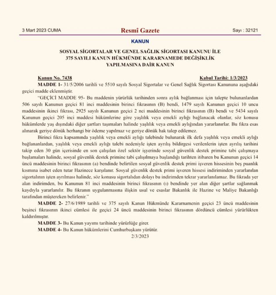 EYT Resmî Gazete’de yayınlanarak yürürlüğe girdi. 
Hayırlı olsun #EYT

Teşekkürler <a href="/RTErdogan/">Recep Tayyip Erdoğan</a>