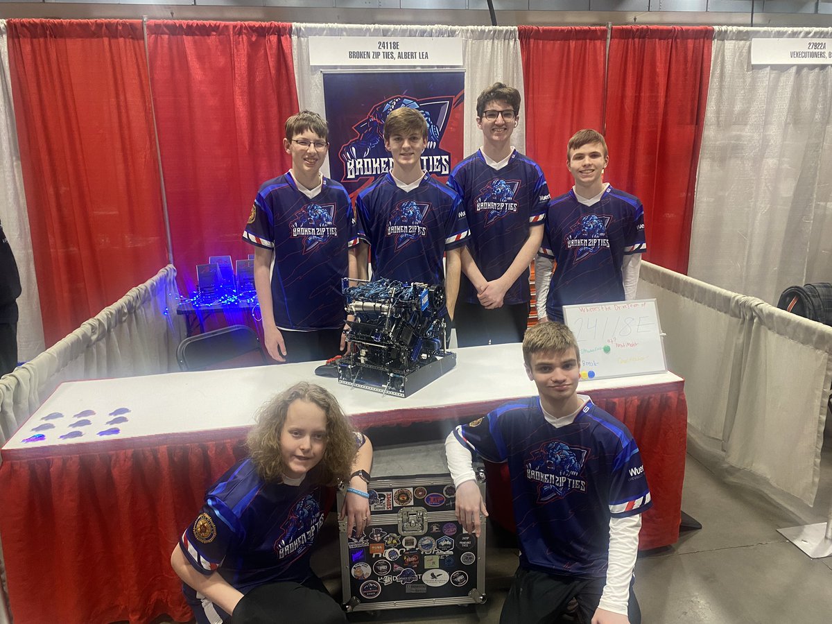 Mr_E_tech's tweet photo. @AlbertLeaSchool @ALHS_Tigers Broken Zip Ties is ready to compete at the High School State Robotics Championship.  First match is at 6:12pm. https://t.co/KKEX7FVGmY