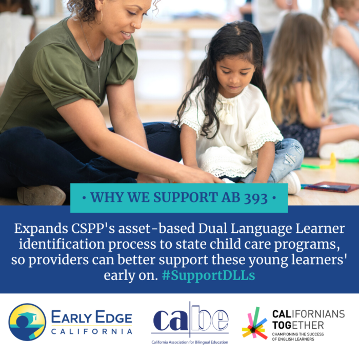 SEALedEquity's tweet image. #AB393 co-authored by @AsmLuzRivas &amp;amp; @AsmArambula builds on the previous efforts of #AB1363 in implementing a standardized,
asset-based process for identifying #DualLanguageLearners in state preschool
by expanding to state child care programs. Learn more: bit.ly/3ZtMmY2