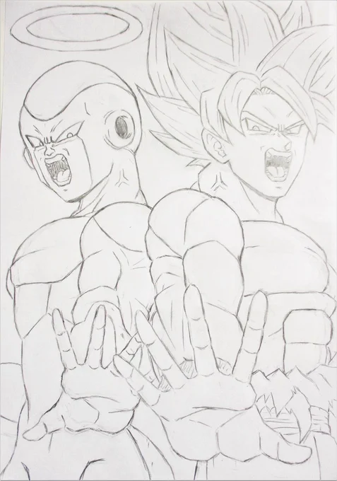 ドラゴンボールの孫悟空&フリーザの下描きです🖋 修正後、線画(ペン入れ)、色塗り予定です😌 #ドラゴンボール #孫悟空 #フリーザ #アナログ #イラスト