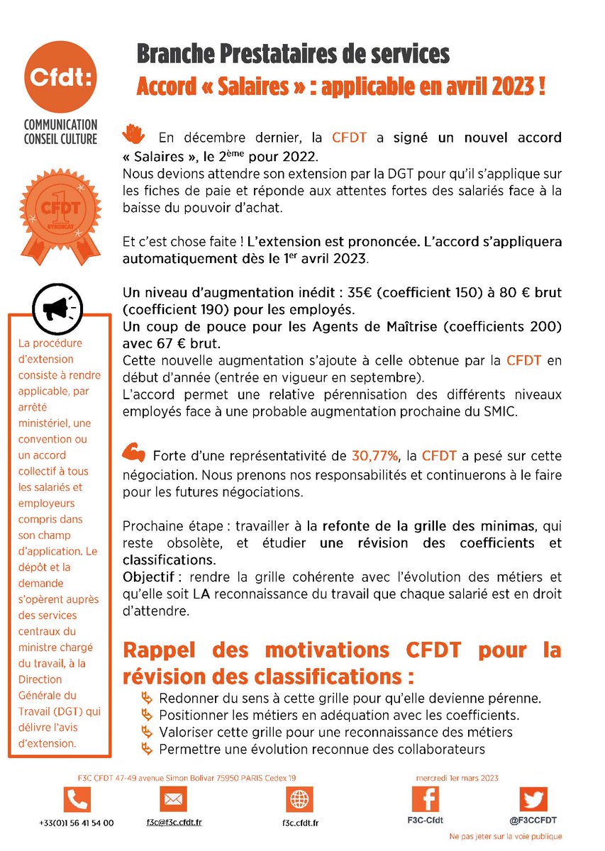CFDTSITELFrance's tweet photo. ||Accords Salaires P2ST||
✅Accord "salaires" 2022 signé dans la Branche en décembre
✅Accord "salaires" 2022 : l'extension est enfin arrivée - Merci la DGT 😔
✅Applicable au 1er avril
💰Rétroactivité au 1er janvier demandée https://t.co/WJ8FDF4kSg