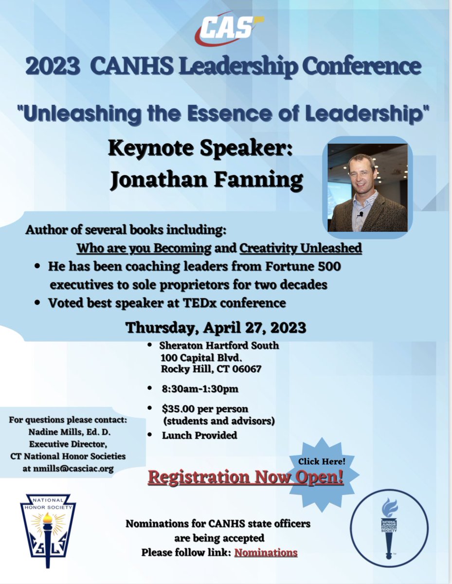 Hello everyone, the CANHS leadership conference is coming up on April 27, 2023. If you are apart of National Honors Society or Junior National Honors Society and you would like to attend the conference speak to your advisor and sign up. 

#nhs #canhs #cthealth #helpingcthealth