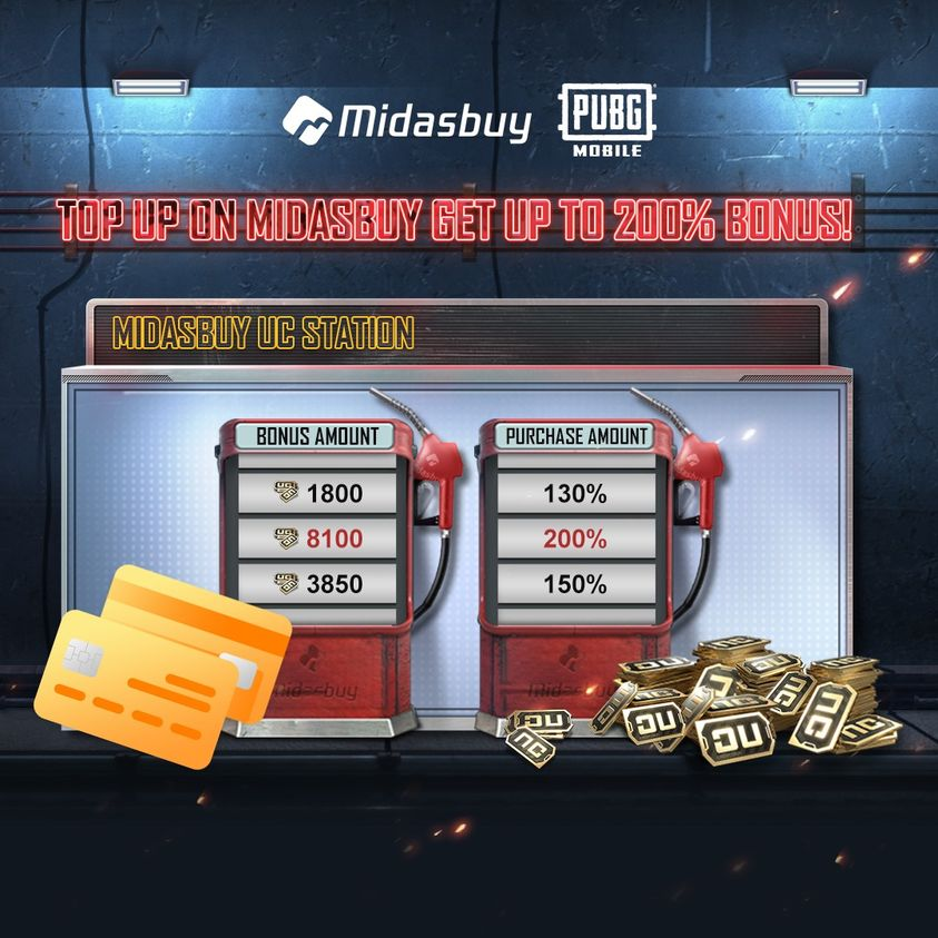 PUBG MOBILE on Twitter: "Top up on UC on Midasbuy; up to a 200% bonus! Fill up at the UC station ⛽ until 3/31 for your chance at exciting bonuses &amp;