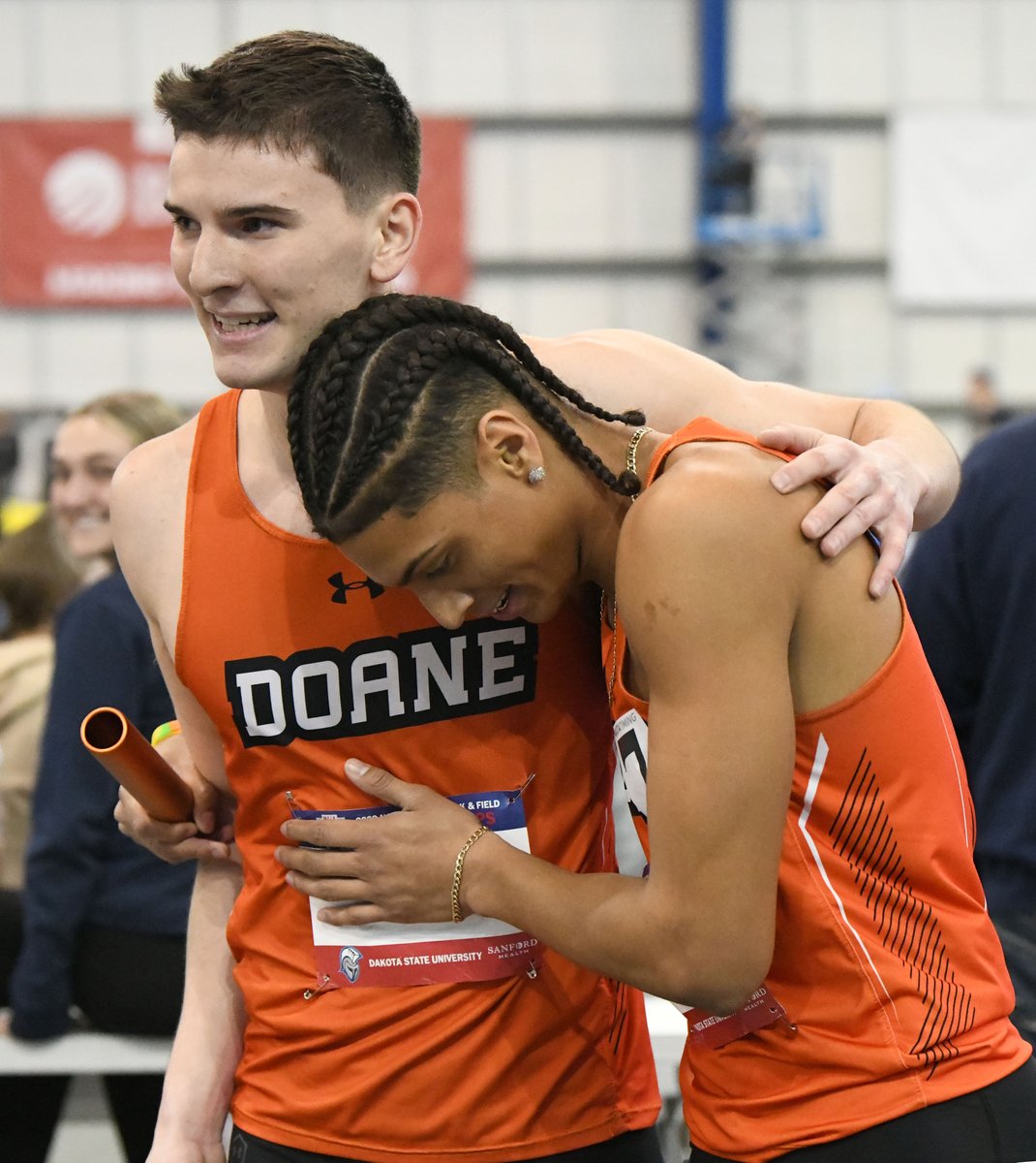 Scoop_DoaneTF's tweet photo. Yes, that's our final answer! The #DoaneTF men's 4x400 relay team —

@zt__47 
@AustinDraKe__24 
@CalebMulder2 
@joaquinyourking 

was second in their preliminary heat in 3:14.47 and advances to Saturday's final https://t.co/uk4EewHzaM