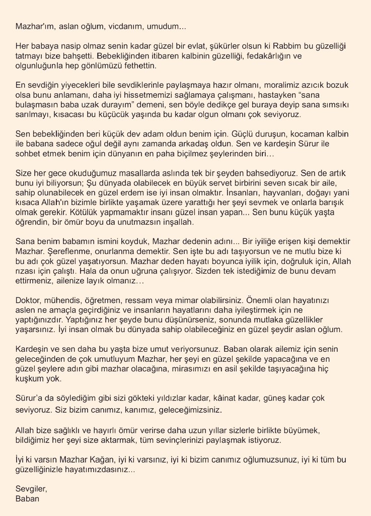 Tevafuken hatırladım ve maillerimden buldum. Tam 6 yıl önce, çocuklar 6 yaşındayken bizden mektup istemişlerdi. Mazhar Kağan için bunu yazmışım. Okuyunca çok mutlu olmuş, bana sımsıkı sarılmıştı. Cuma hürmetine ruhlarını şad edelim... Bu melek gibi çocukları soluksuz özlüyorum...