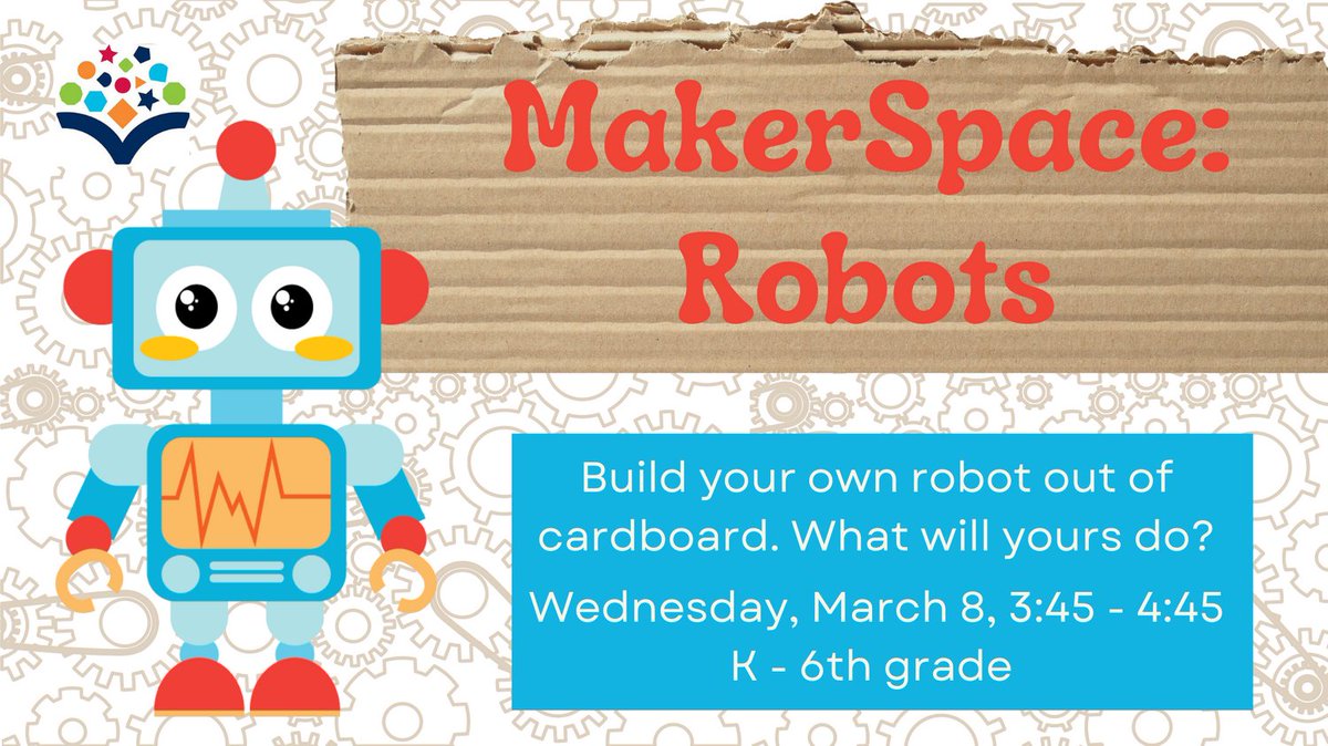 SheldonLibrary's tweet image. Join us to build cardboard robots! We&apos;ve got so many boxes!
This Wednesday at 3:45. 

#MakersGonnaMake