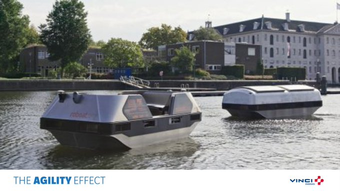 VINCIEnergies's tweet photo. 💧 An autonomous water #taxi will soon be operating in Amsterdam’s canals 🇳🇱
Fully electric, the #Roboat provides a solution to new urban mobility and logistics challenges ✔
#AgilityEffect
https://t.co/khASaKySy8 https://t.co/HifqXjtugR