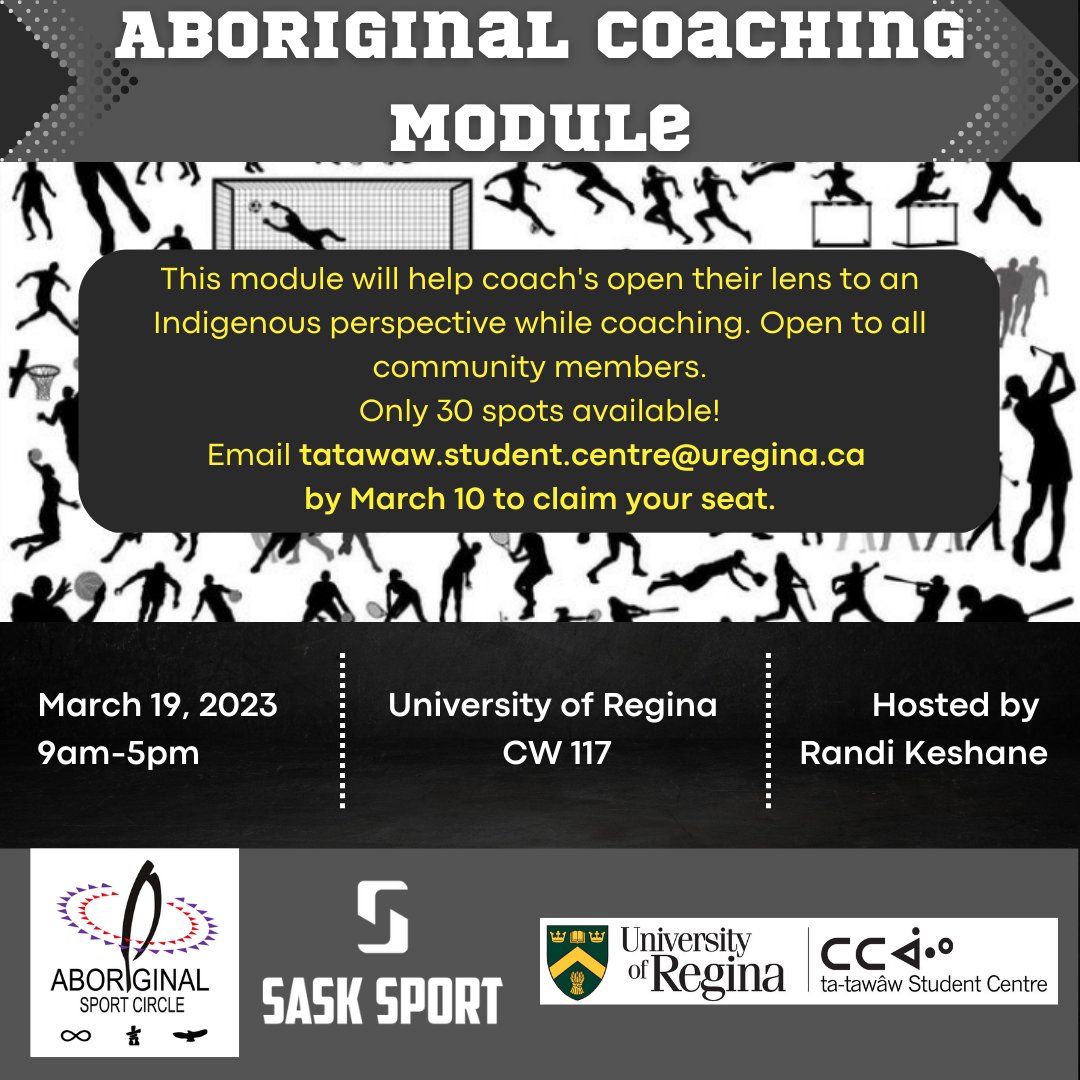 SaskSoccerAssoc's tweet photo. Join @SaskSport's Randi Keshane for an Aboriginal Coaching Module designed to provide an indigenous perspective to your coaching. Registration is limited. Details below: 
🌾⚽️#SKProud #SaskSoccer https://t.co/6GiOL9N3TP