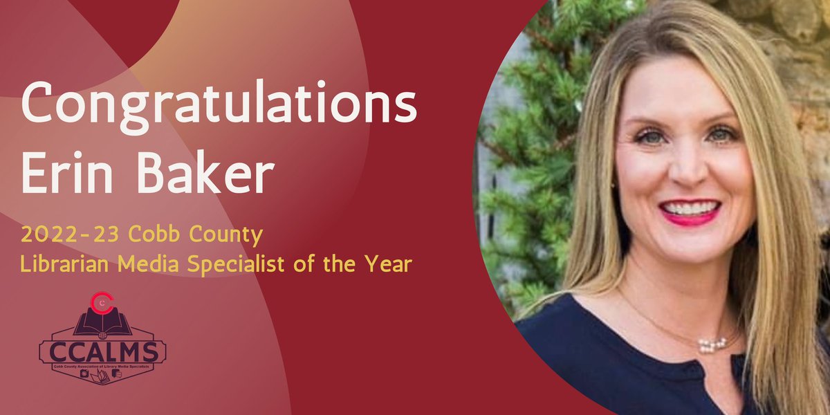 CCALMS's tweet image. Congrats to Erin Baker @DurhamLLC for being Cobb’s Media Specialist of the Year! Such a well earned honor! @CobbLibMedia #cobblms @CobbSchools