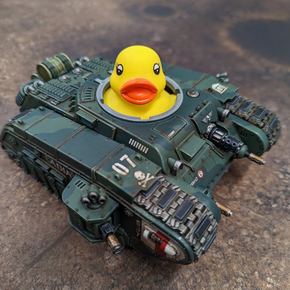 Introducing the "Rogal Duck" The hole is so that tank commander Rubber Ducky can get in 🤣 #warhammer #warhammercommunity #warhammer40k #astramilitarum #rogaldorn #tank #miniatures #miniaturepainting #hobby #art #winner #prize #paintingwarhammer  #cadiastands #imperialguard