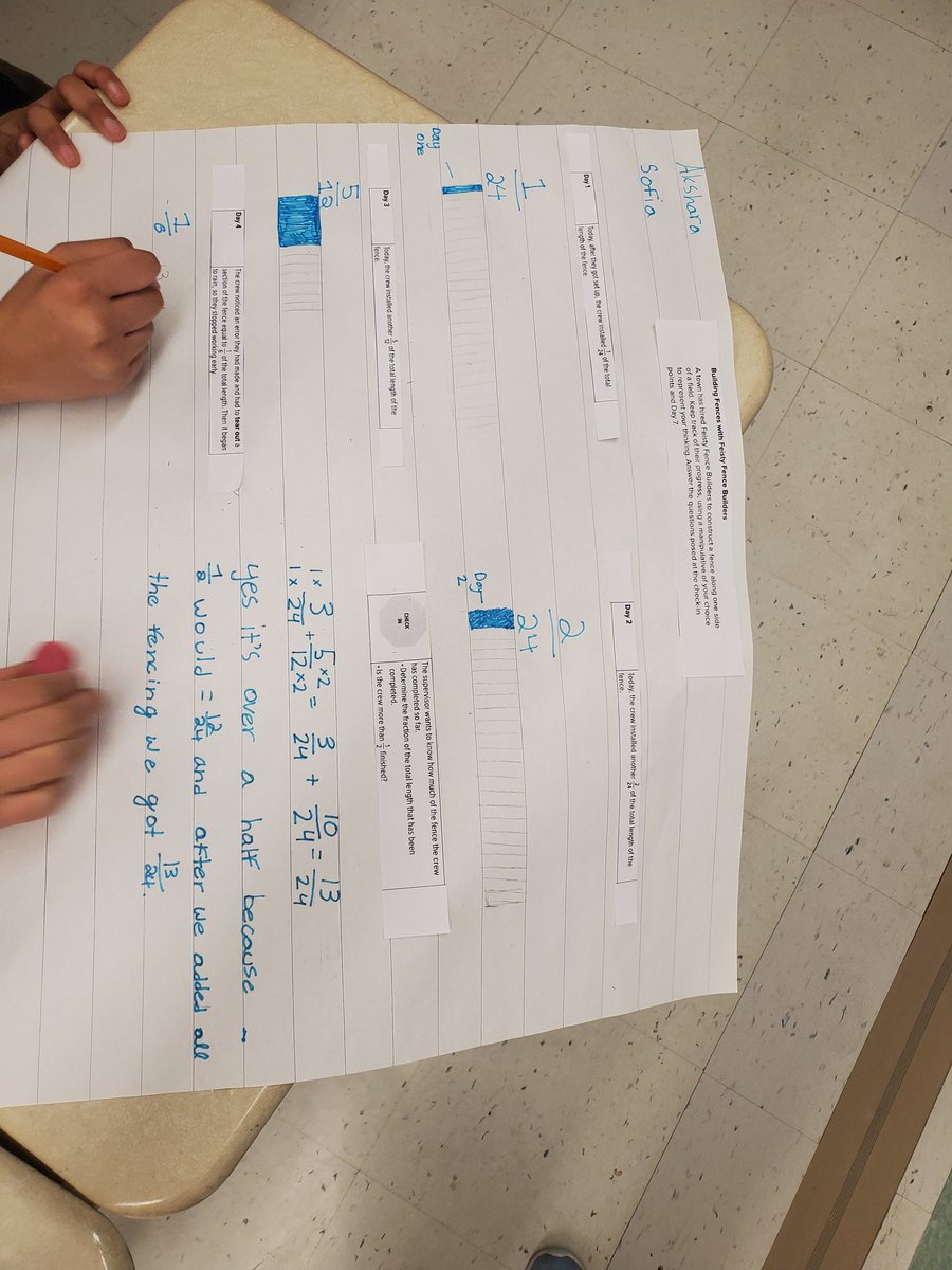 Grade 7 students engaged in learning destreaming fraction models. Great conversation about unit fractions, representing fractions, and fraction operations #thinkingclassroom #fractions @McCr_MS @MsABrown101 @PeelSchools @peel21st