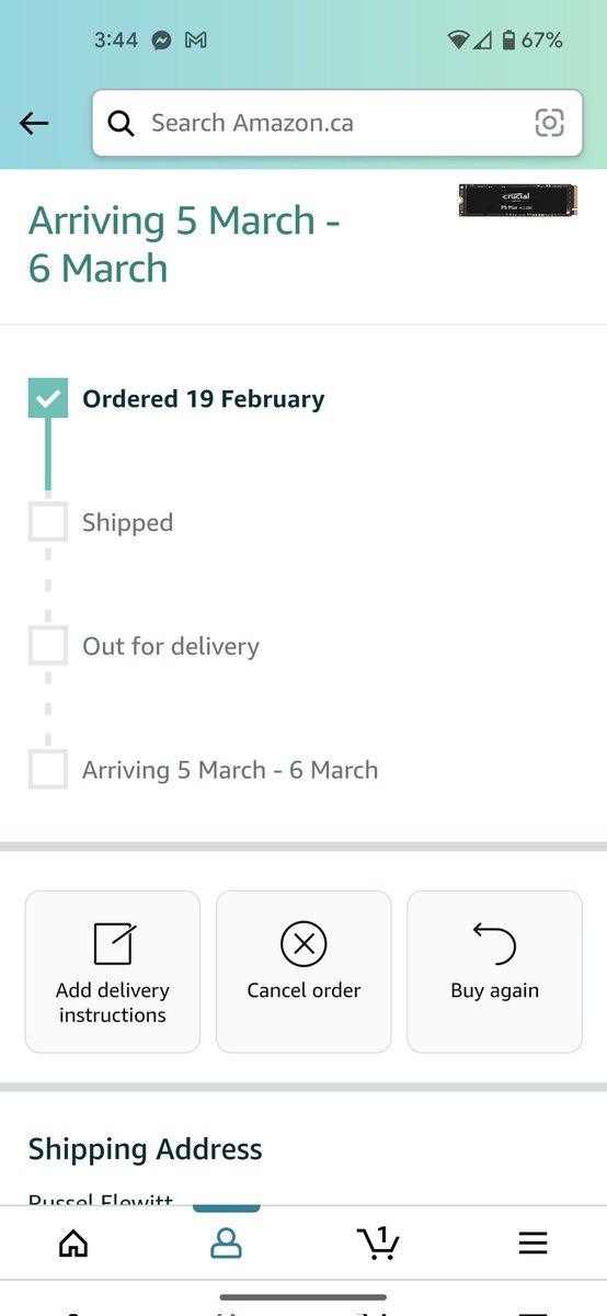 RustyBallz1's tweet photo. @amazonca @CrucialMemory I ordered a P5 2tb gen 4 ssd on February 19th with Prime and it hasn't even been shipped yet. The SSD has now doubled in price and I still see available inventory.

What is going on? https://t.co/SiatQz7A3D