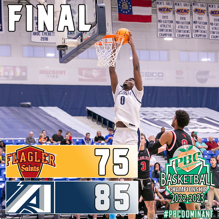PeachBelt's tweet image. The @AugMBB take care of business with an 85-75 win over the 7-seeded Flagler Saints. The Jags advance to the semis and will play Friday at 7:30 pm.
#PBCDOMINANT 
#PBCHOOPS