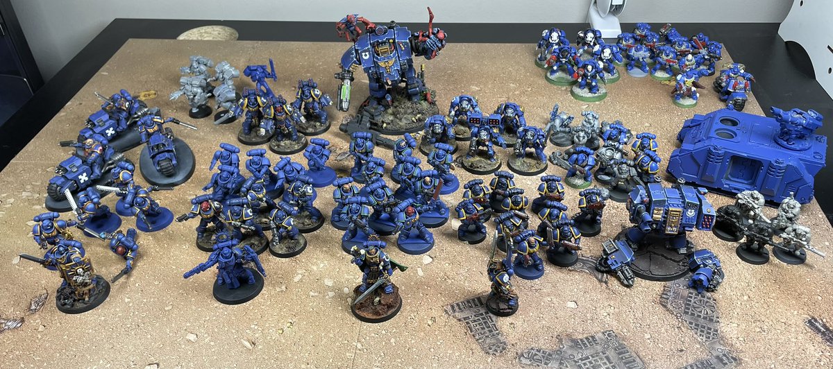 ryebread_minis's tweet photo. This is my starting point for #MarchForMacragge this year. Theres a bit more to come but im mainly hoping to unify everything except my childhood paintjobs in the back corner. #warhammer40k #ultramarines https://t.co/trg28rJzvY