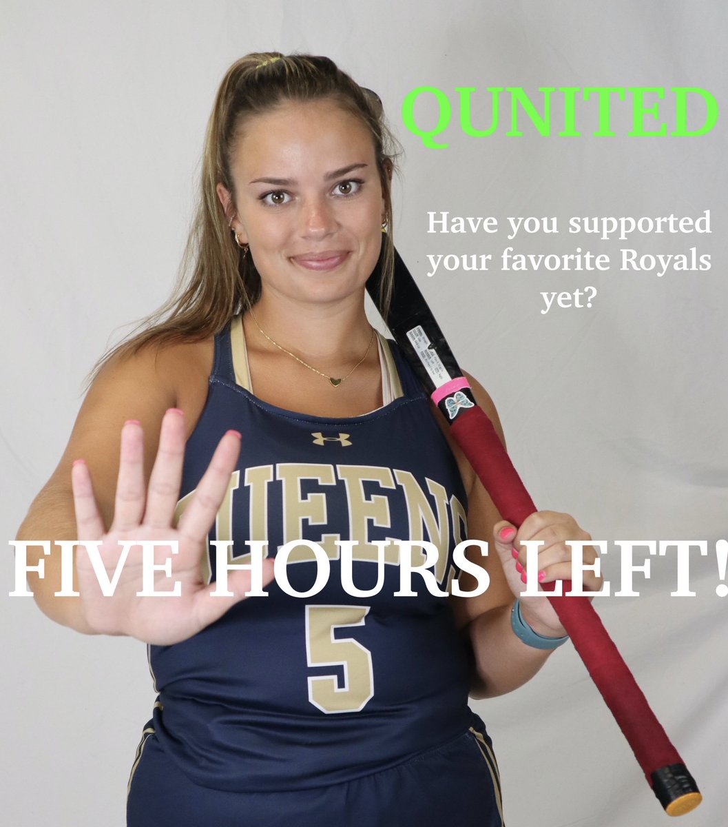 QueensUFH's tweet photo. Only 5 hours left of #QUNITED Have you made your contribution?  Your support goes to to help enhance the Queens experience for our student-athletes.  Your support is appreciated!! 🦁🏑 https://t.co/eB7rJ8upe1