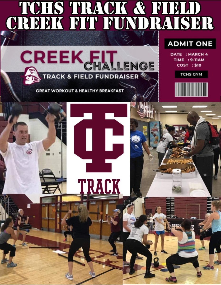 TatesCreekTrack's tweet image. 2 more days! Come join our track team as we host our annual Creek Fit Fundraiser this Saturday. This is always a fun event for our track program to promote healthy living! Enjoy a great workout at 9:00am and a healthy breakfast bar at 10:00am! #CreekSquad