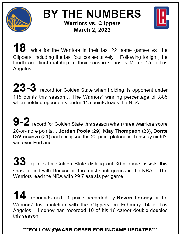 By The Numbers | Warriors vs. Clippers