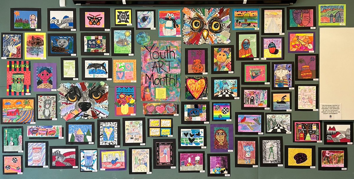 SweetAppleESArt's tweet photo. Happy Youth Art Month! Stop by the Milton Library this month to check out the AMAZING artwork from 10 local schools and 67 elementary artists โจ๐จโจ
#FCSYAM23 @FultonCoSchools @ArtsFCS @FultonZone5 @FultonZone7 @andylallison @MrsAlhadeff @Bookman30022 https://t.co/zUfLZLXnxI