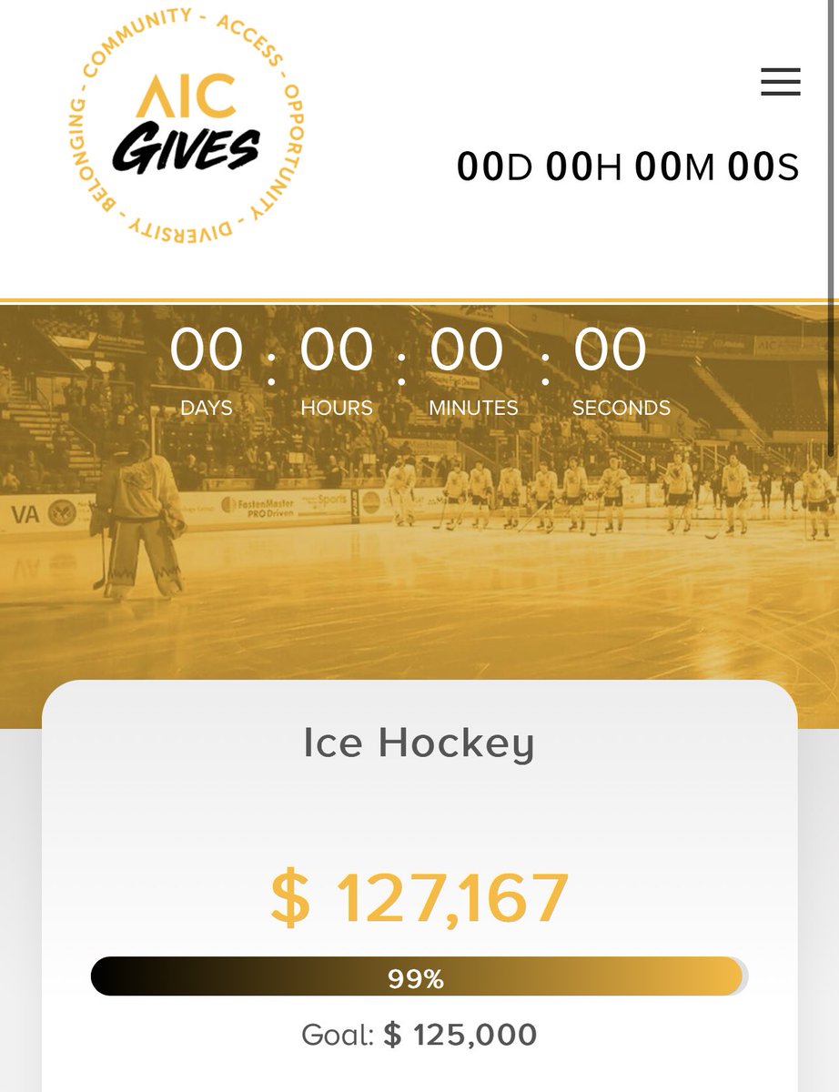 Thank you to everyone who helped us crush our goal🐝 #LFG
<a href="/AIC_Hockey/">AIC Hockey</a>
