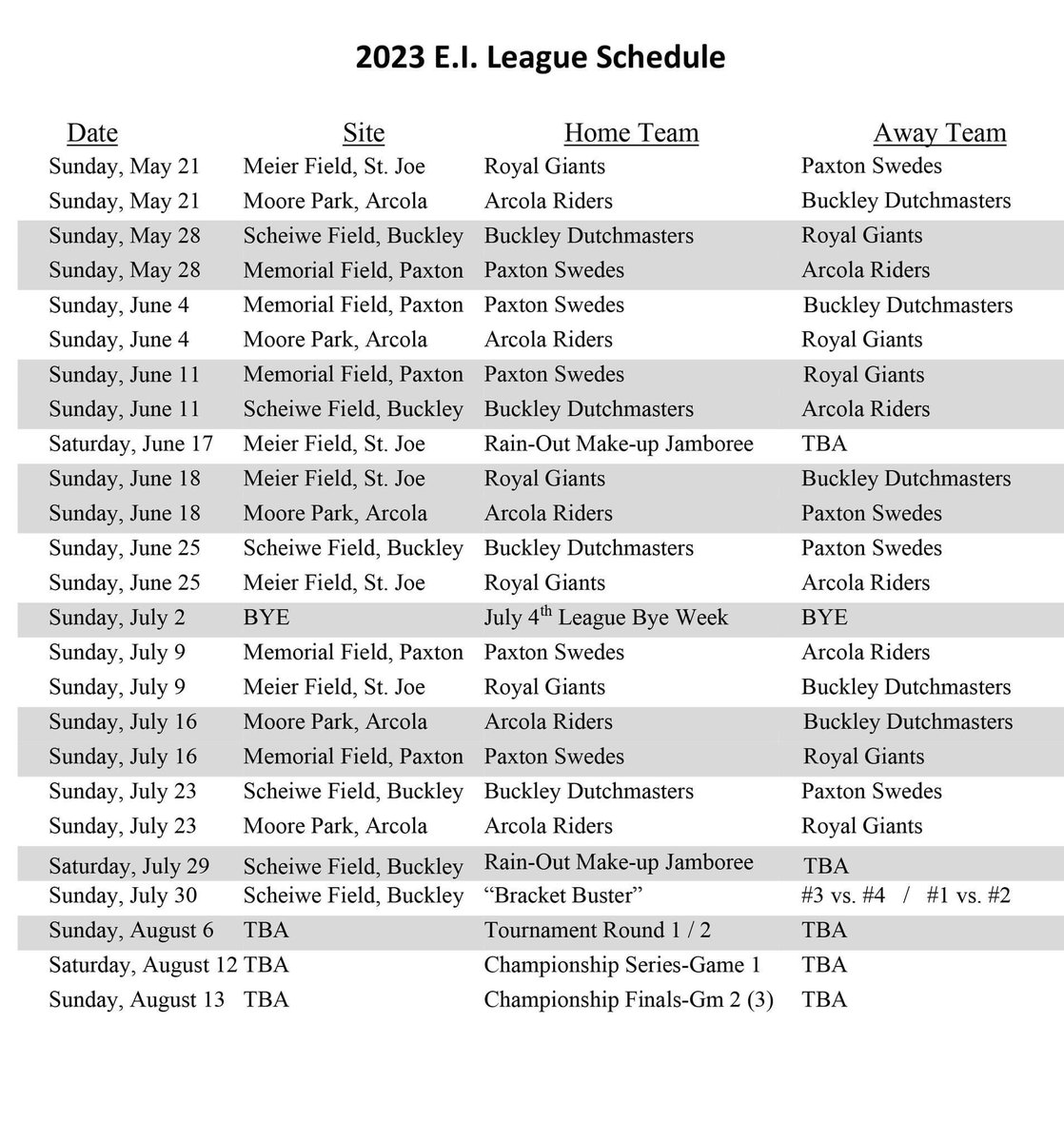 E.I League fans clear your Sunday schedules for the summer.