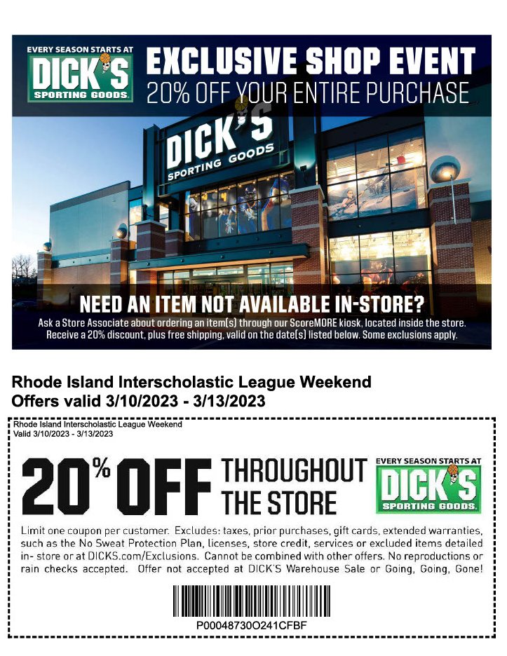 RIIL (@riil_sports) on Twitter photo As part of our new partnership w/ Dick’s Sporting Goods, RIIL is proud to share the news of our 1st annual Spring Sports Appreciation Weekend. All RIIL athletes & their families will save 20% w/ this coupon⬇️at ANY <a href="/DICKS/">DICK'S Sporting Goods</a> Store. Gear up for the spring season! Valid 3/10-13/2023. As part of our new partnership w/ Dick’s Sporting Goods, RIIL is proud to share the news of our 1st annual Spring Sports Appreciation Weekend. All RIIL athletes & their families will save 20% w/ this coupon⬇️at ANY <a href="/DICKS/">DICK'S Sporting Goods</a> Store. Gear up for the spring season! Valid 3/10-13/2023.