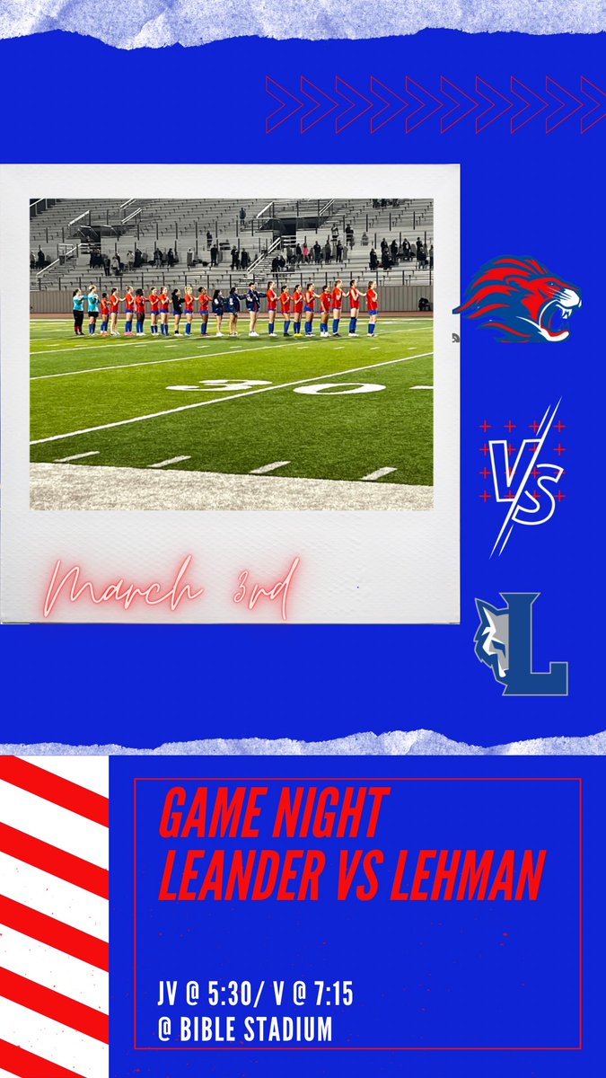Tomorrow night is another Friday night under the lights. Join us as we take on Lehman. JV @ 5:30/ V @ 7:15 Let’s go!! @LHS_principal20 <a href="/LeanderHS/">Leander High School</a> <a href="/CoachPrice03/">Kris Price</a> <a href="/aeatkin1/">Ashley Atkinson</a> <a href="/RussPGirard/">Russ Girard</a>
