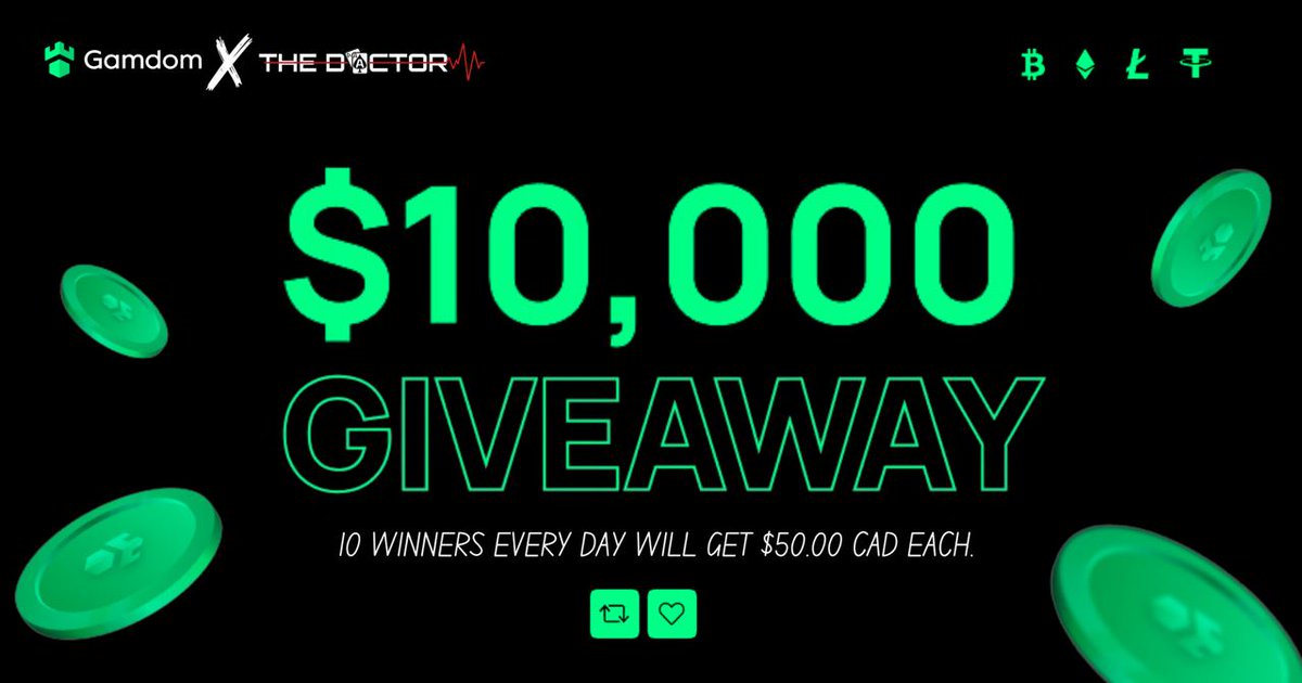 TheDoctorGamble's tweet image. 💸 $10,000 #Giveaway 💸

👑 10 winners everyday! 👑

Rules:👇

1️⃣ Tag 3 friends
2️⃣ Must Like, Follow &amp;amp; Retweet
3️⃣ Super confirmed in discord ( screenshot )

Good luck 💚

#Crypto #Contest #Competition @gamdom #GiveawayAlert
#Cryptocurency 

🔗 Discord.gg/thedoctor