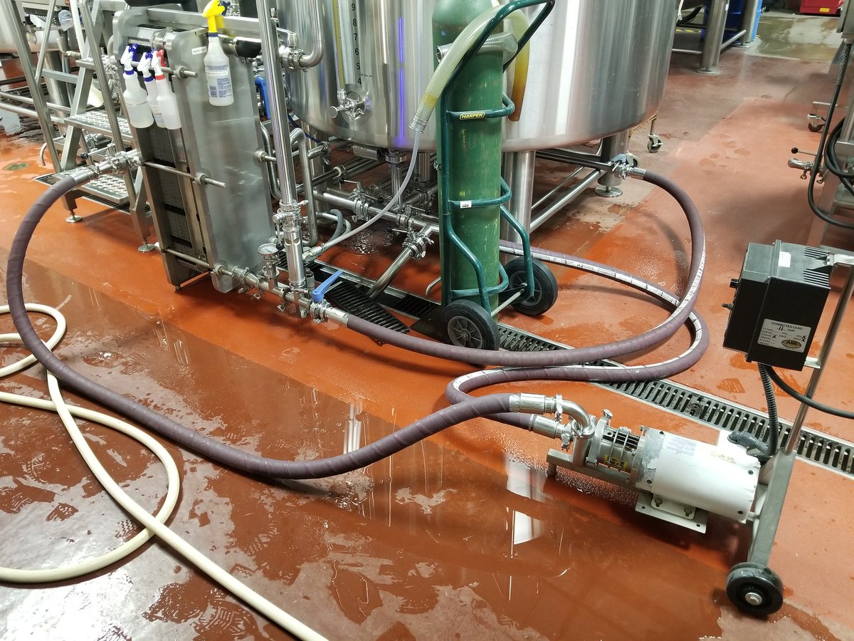 1 of our brewhouse pumps is out for repairs. 2 weeks for parts. Can't afford any more delays. Cellar transfer pump and some jumper hoses FTW! #brewerylife