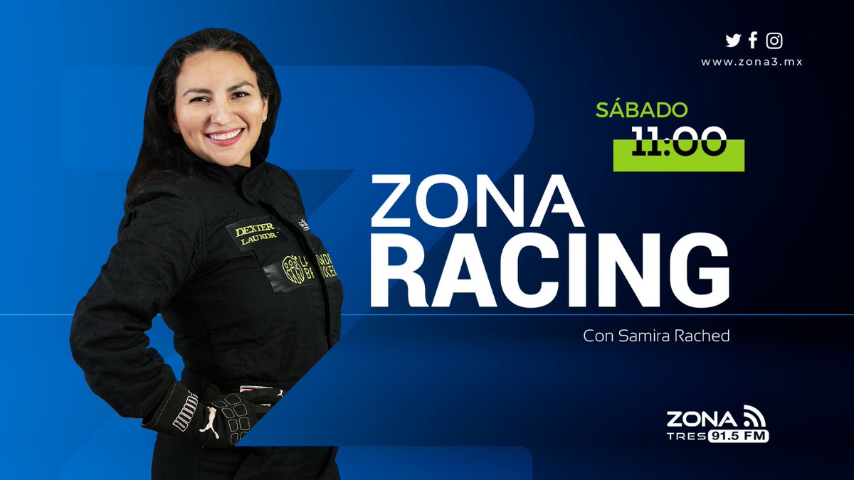 zona3noticias's tweet image. En #ZonaRacing escucha el rugir de  los motores, en las pistas ya está lista @SamiraRached a la espera del banderazo de salida.  Todos los sábados a partir de las 11 am, por la frecuencia del 91.5FM. 📻🚏🏎️