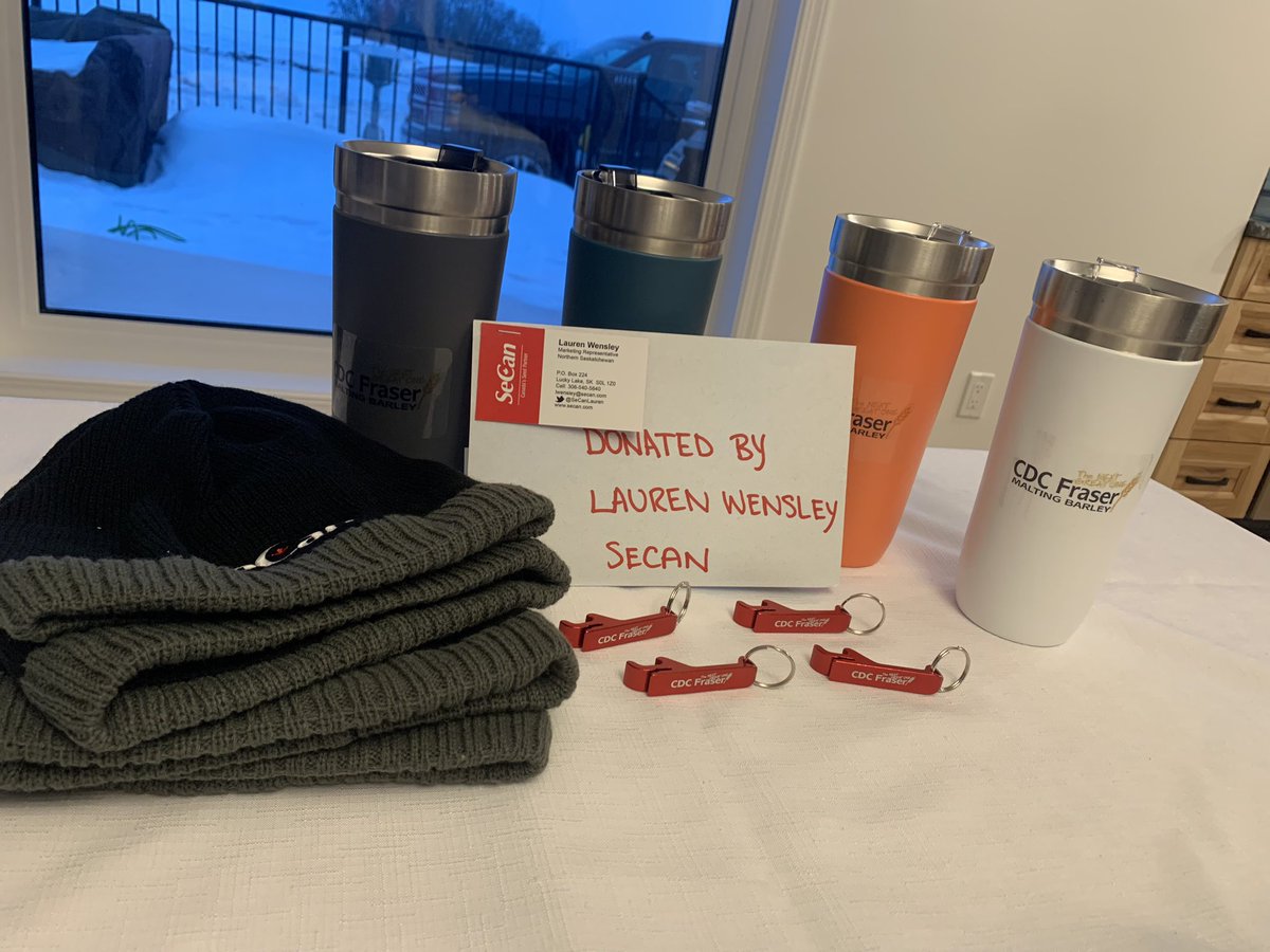 sunsetroadseeds's tweet photo. Thank you @SeCanLauren for the toques, bottle opener’s and mugs for our prize pack! The curler’s will definitely be set to enjoy a cold CDC Fraser barley #beer!! #maybedontdrinkandcurlthough https://t.co/aXdSiOjtC1