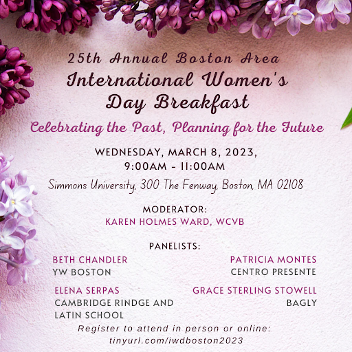 MAWomensHistory's tweet photo. Boston Area Int'l Women's Day Breakfast on Wed., March 8th, 9-11AM @SimmonsUniv (in-person & online)! Panel moderated by @KarenHolmesWard with Beth Chandler @ywboston, Patricia Montes #CentroPresente, student Elena Serpas, Grace Sterling Stowell @BAGLYinc: https://t.co/h2Ljbe1zoF https://t.co/jNxOmPNd2T