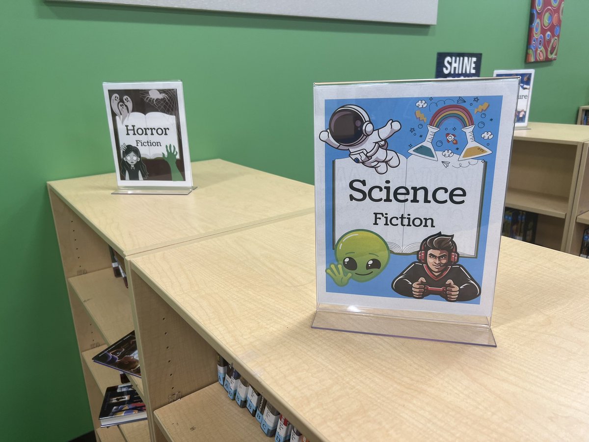 Ace_Librarian7's tweet image. Y’all, I’m kind of obsessed with my new genre signs 🥰 #ALLibraries #TCSLibrarySquad