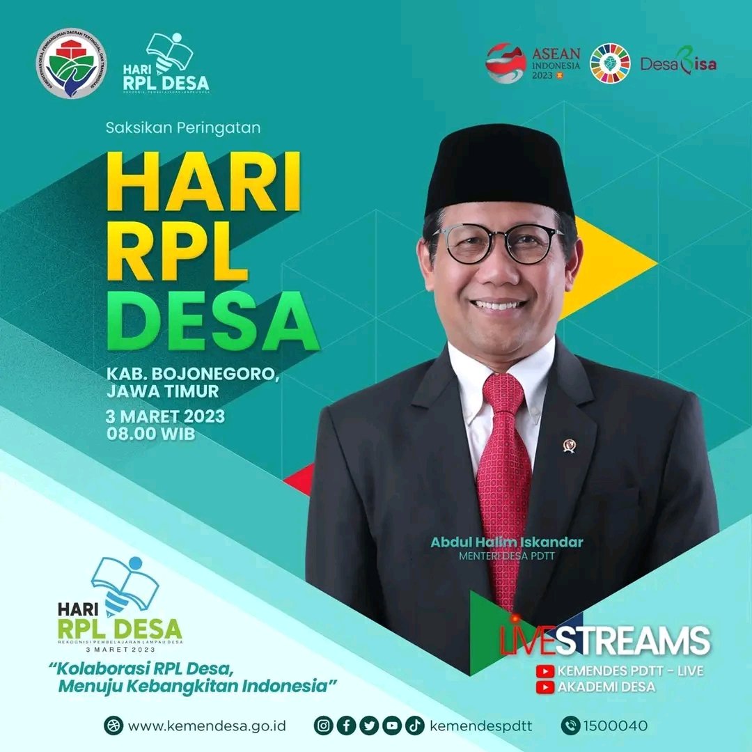 #HariRPLDesa
Rekognisi Pembelajaran Lampau Desa adalah program Kemendes PDTT yang bersinergi  dengan Perguruan Tinggi untuk Desa (Pertides)

<a href="/jokowi/">Joko Widodo</a> 
<a href="/halimiskandarnu/">ABDUL HALIM ISKANDAR</a>
@Kemendespdtt
<a href="/malik_haramain/">malikharamain</a>
<a href="/imansyukri/">Iman Sukri</a>
<a href="/taufikmadjid71/">IG : taufik.madjid</a>
@yusradaridesa 
<a href="/azzameldzikrie/">#SantriIndonesia</a> 
<a href="/tppkemendes/">TPP KEMENDES</a>