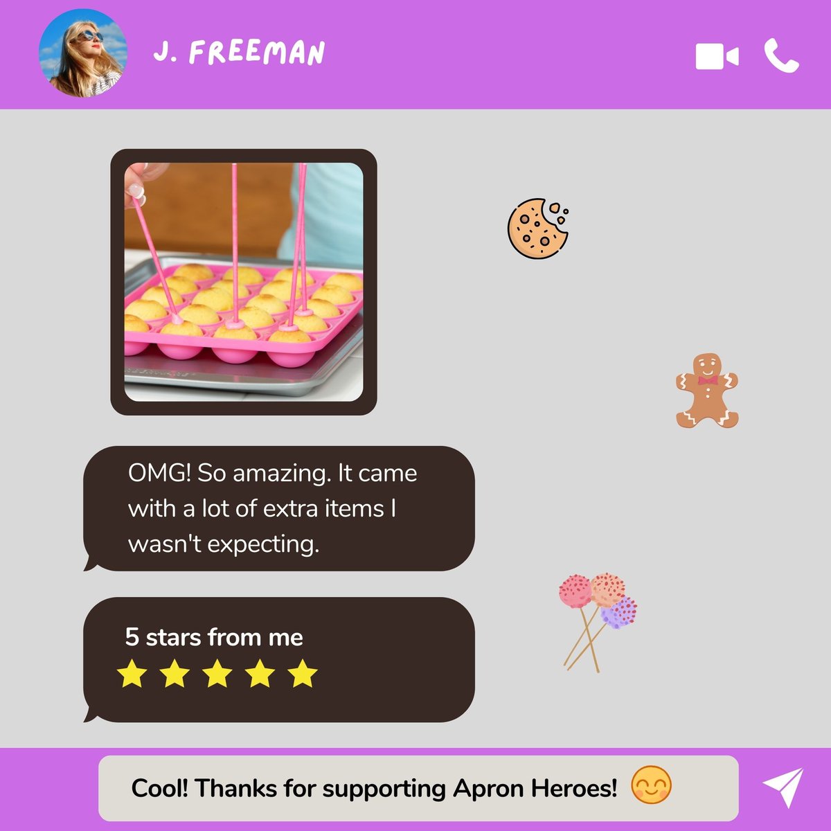 ApronHeroes's tweet image. 5 stars and we're feeling like superstars! Thank you to our amazing customers for your support and love. 😍💗

#ApronHeroes #5StarReview #BakingSuperstars #Baker #Baking #DessertGoals #BakingFun #BakingLove  #BakingInspiration #BakingKit#CakePops #SweetTooth